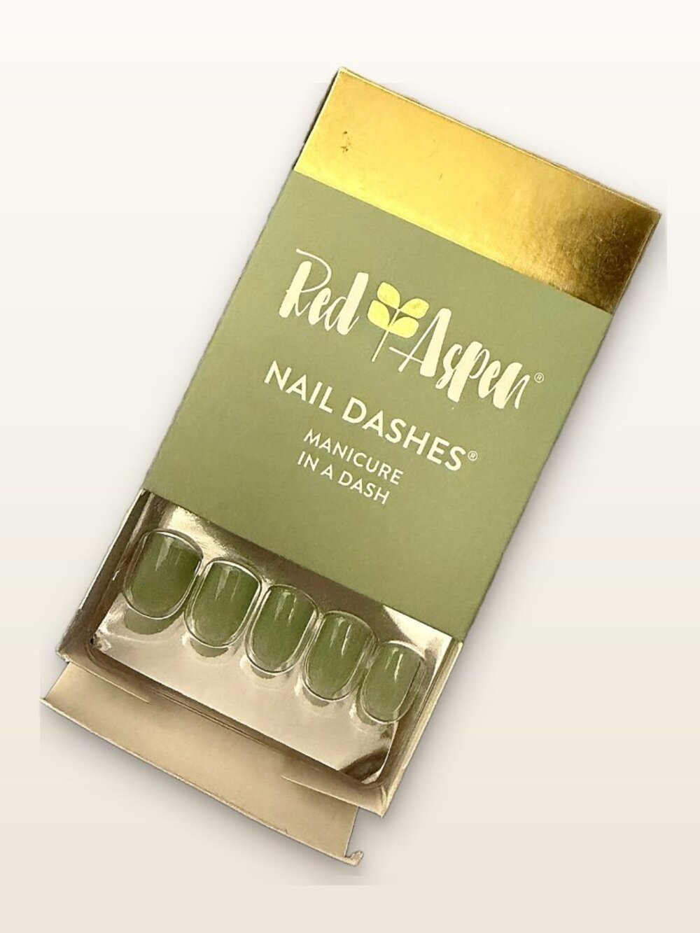 Red Aspen Press-On Nails | Sage Green | Short Square | Box Opened and Torn